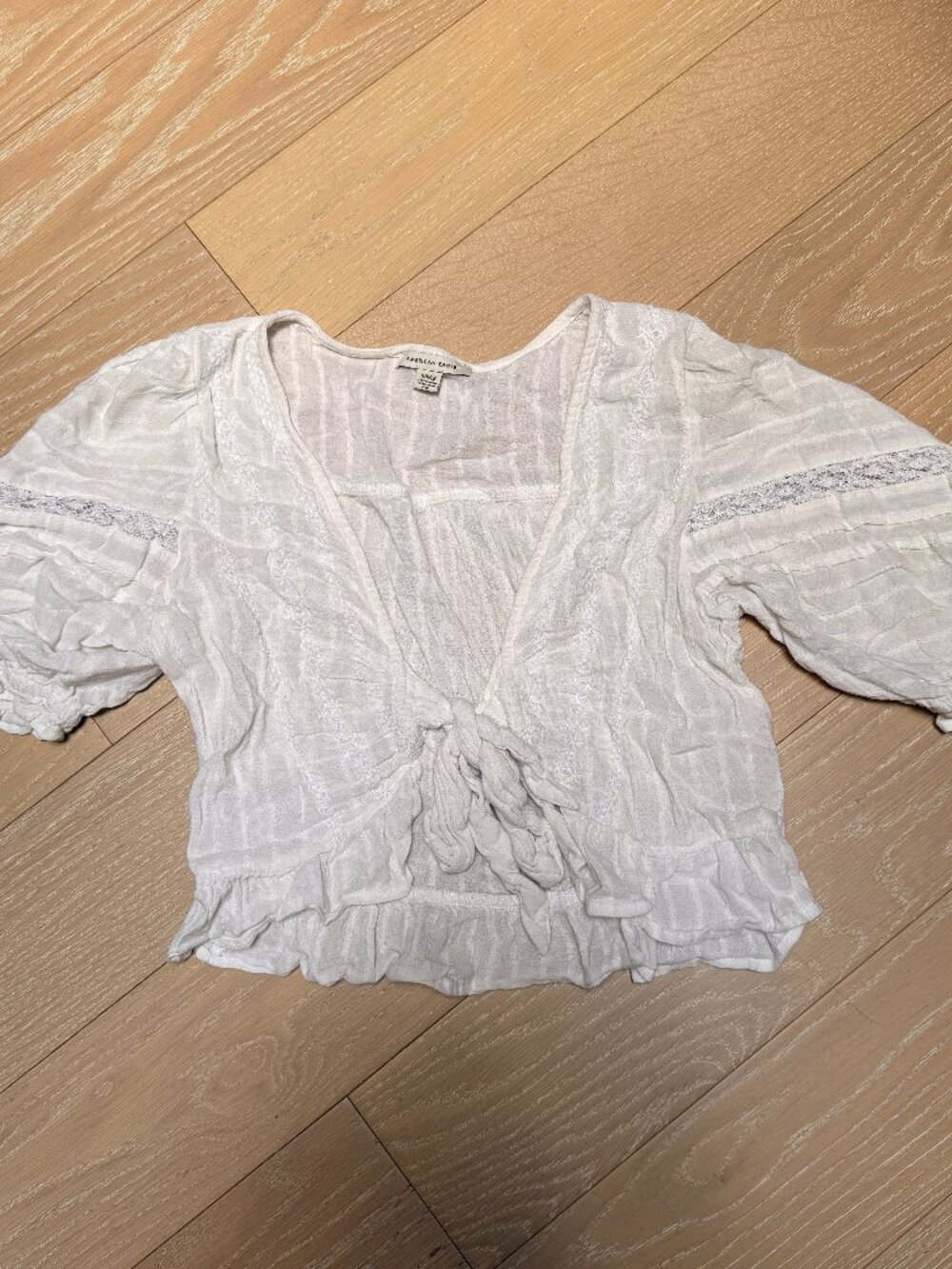 American Eagle Tie-Front Lace Top (White)